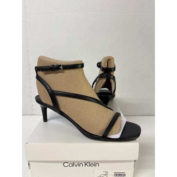 Calvin Klein Women's Black Iryna Kitten Heel Ankle Strap Sandal Stiletto Size 8M - Picture 1 of 6